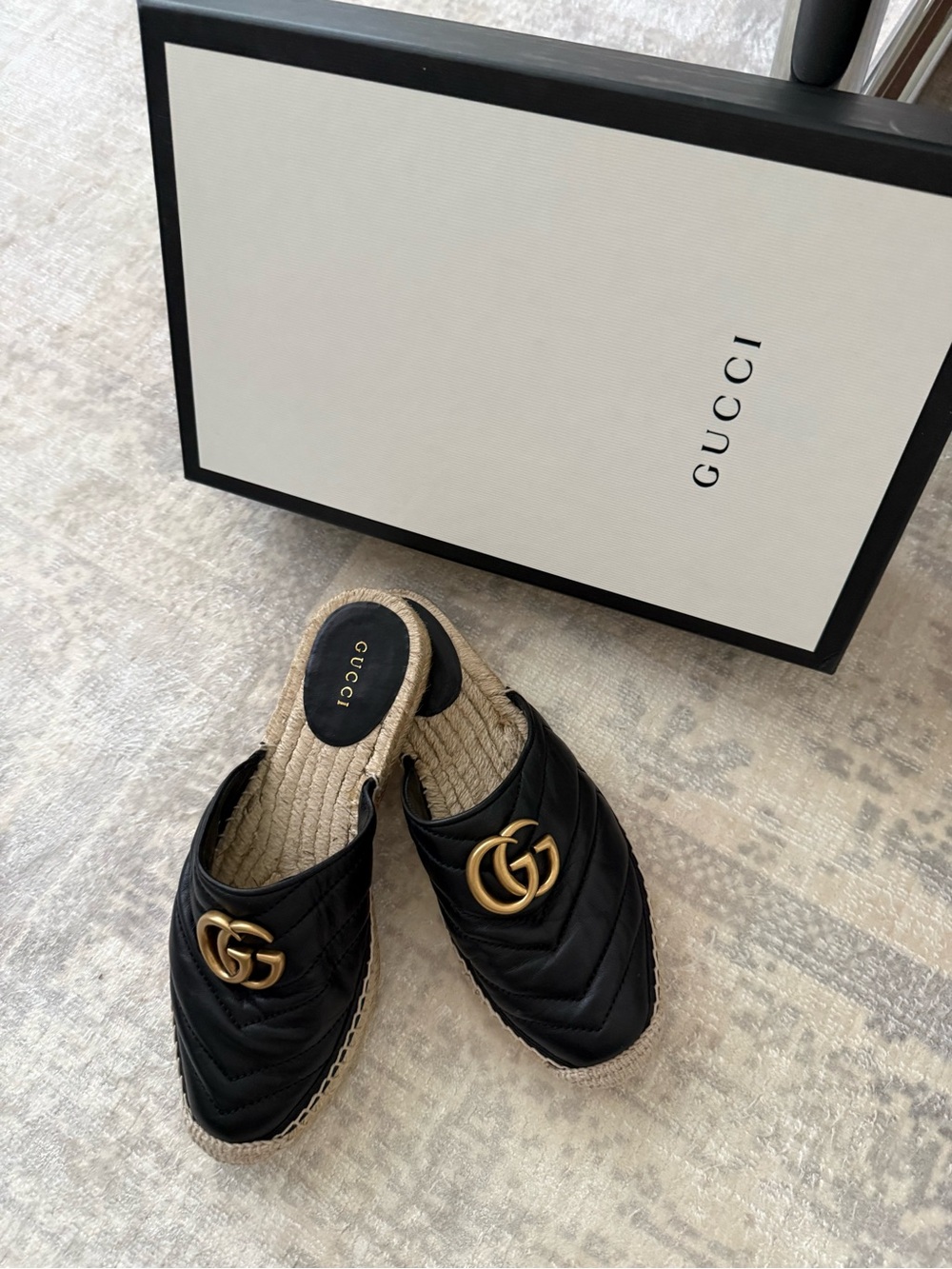 Gucci Black Quilted Leather Mule with Double G Brass Hardware